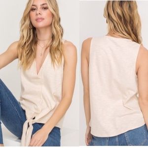 Genevieve Beige V Neck Tie Front Tank
